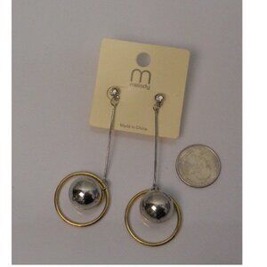 Women Drop Ball Earrings Rhinestones Gold Tones Push Back Fasteners FASHION